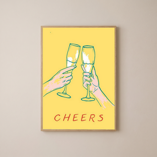 Cheers Champagne Toast Poster - Retro Cocktail Bar Cart Wall Art Print