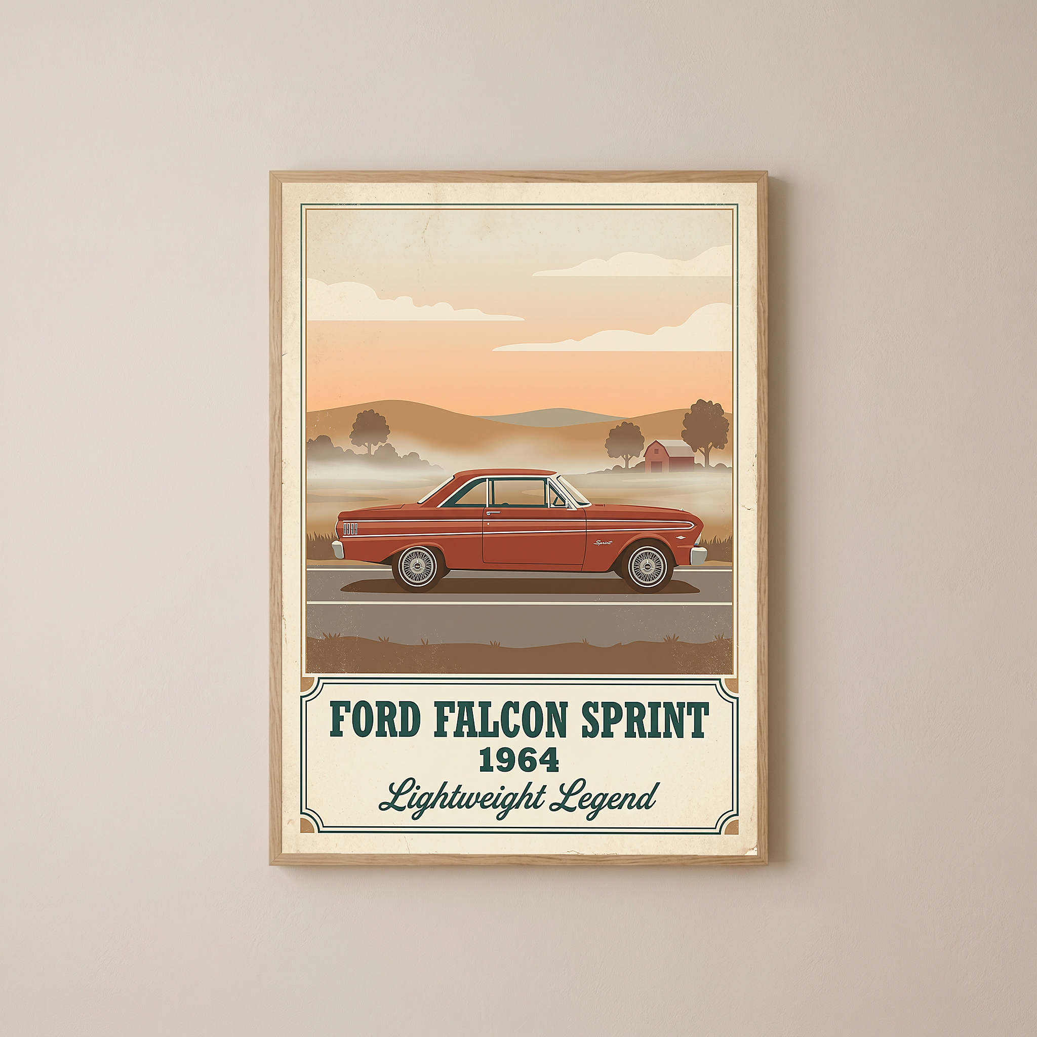 Ford Falcon Sprint 1964 Poster — Vintage Muscle Car Misty Country Road Print