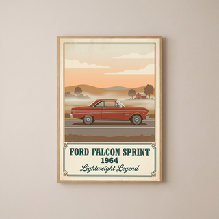 Ford Falcon Sprint 1964 Poster — Vintage Muscle Car Misty Country Road Print