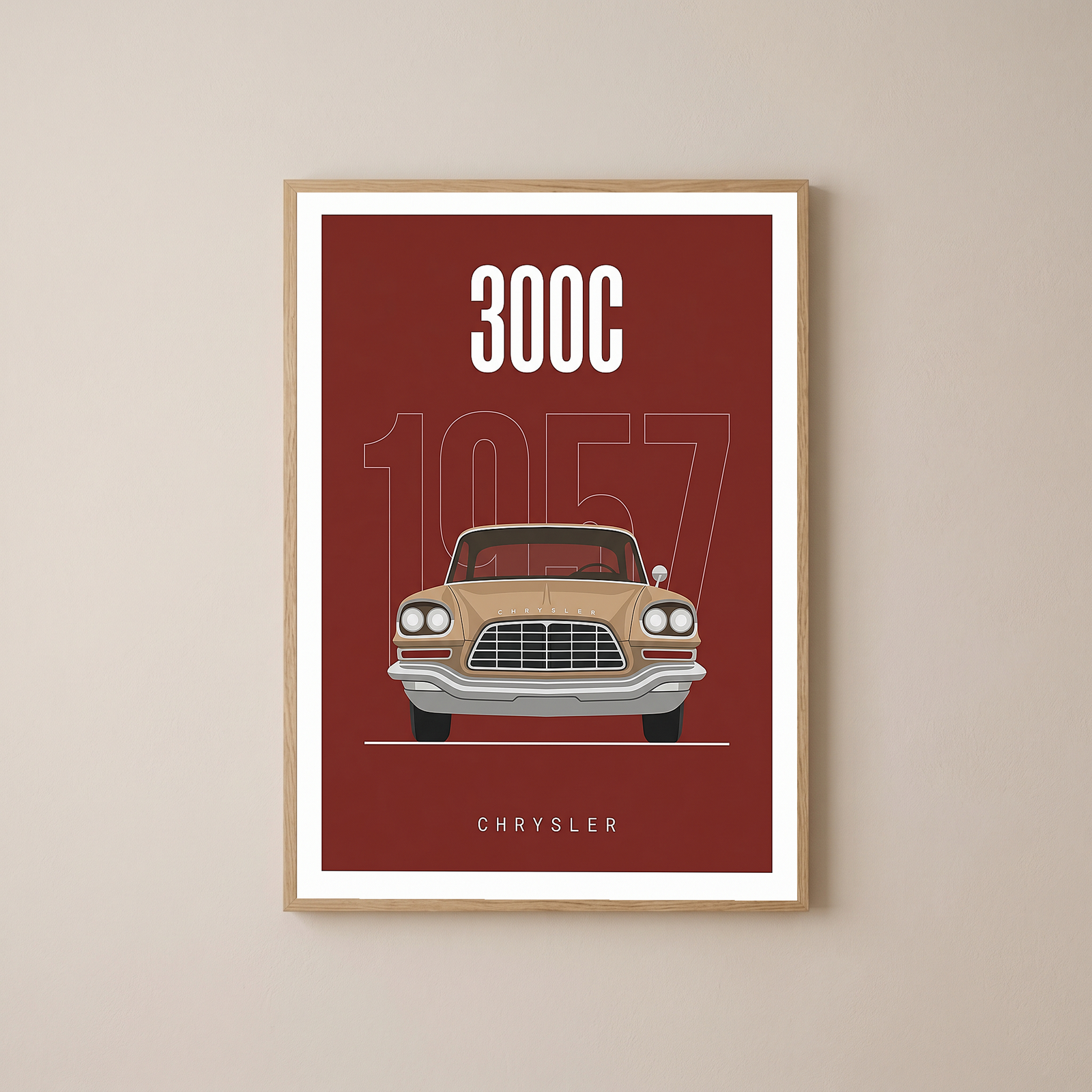 Chrysler 300C 1957 Minimalist Poster — Crimson Letter Series Line Art