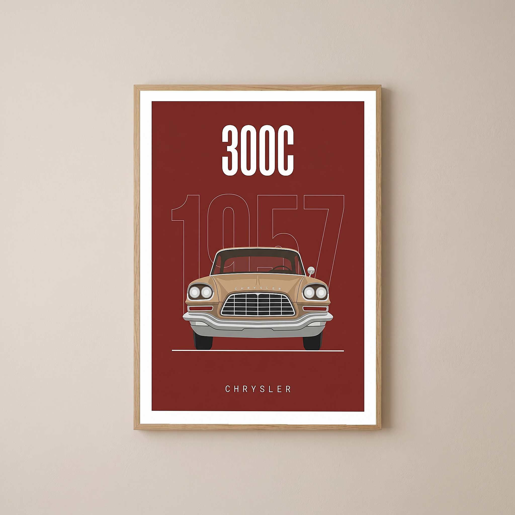 Chrysler 300C 1957 Minimalist Poster — Crimson Letter Series Line Art
