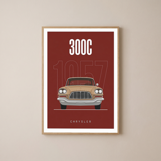 Chrysler 300C 1957 Minimalist Poster — Crimson Letter Series Line Art