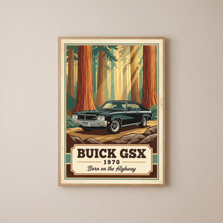 Buick GSX 1970 V2 Poster — Vintage Muscle Redwood Forest Light Beam Print