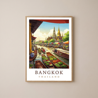 Bangkok Thailand Travel Poster — Floating Market Wat Arun Print