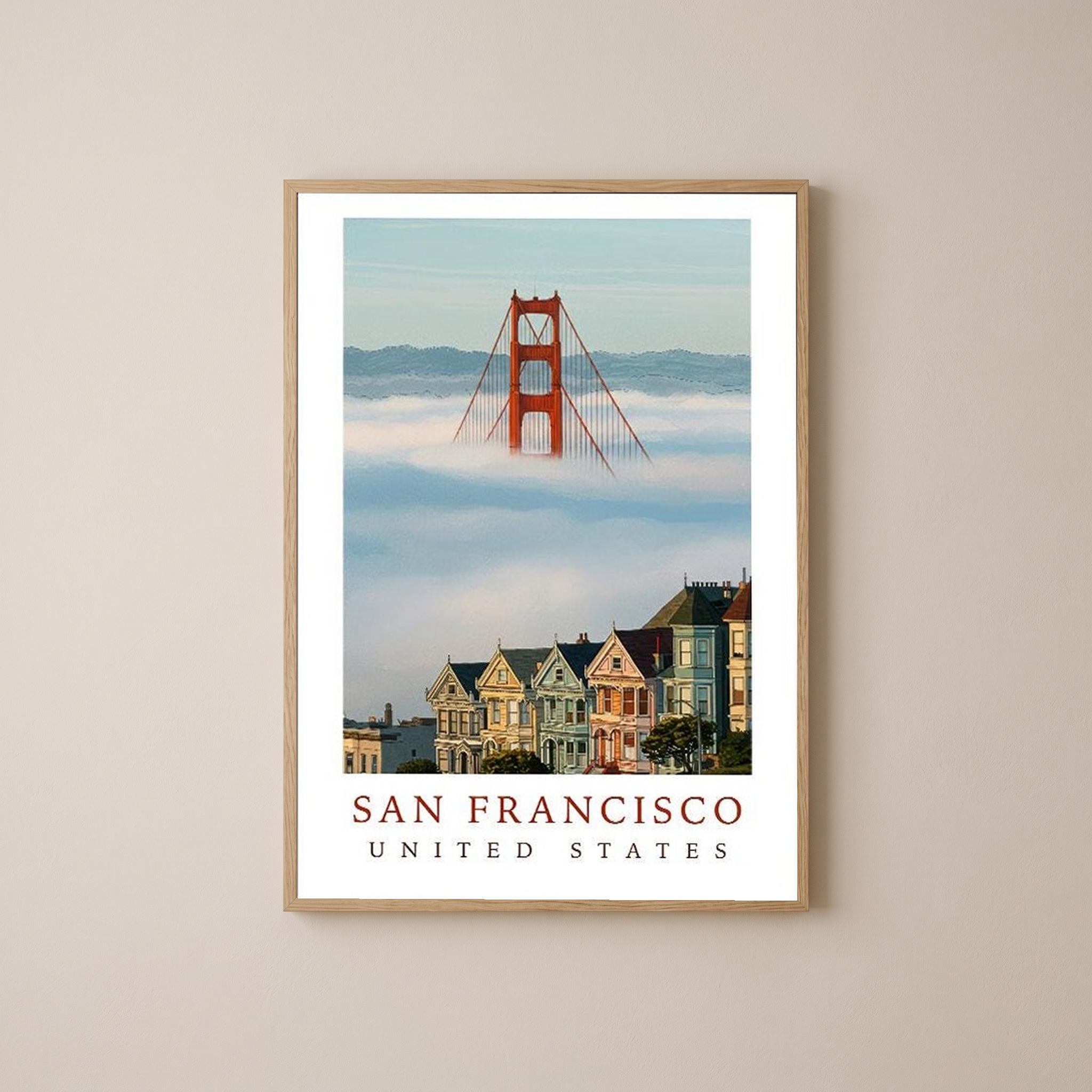 San Francisco Travel Poster — Golden Gate Bridge Painted Ladies Print