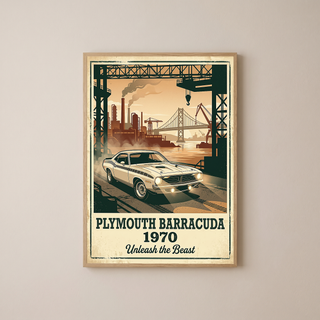 Plymouth Barracuda 1970 V2 Poster — Vintage Muscle Car Industrial Port Print