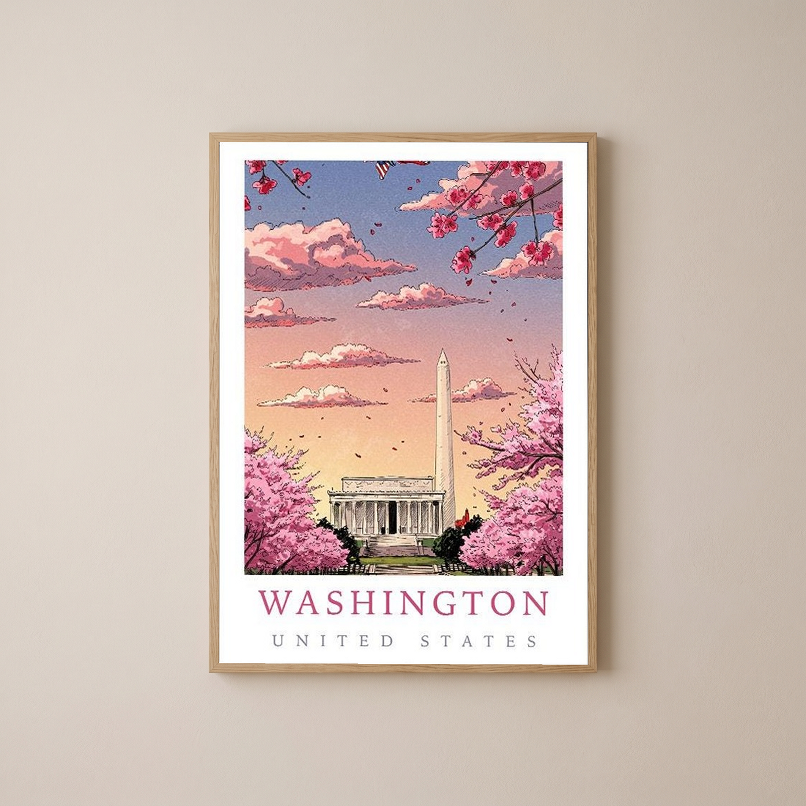 Washington DC — Cherry Blossom Monument Wall Art Print