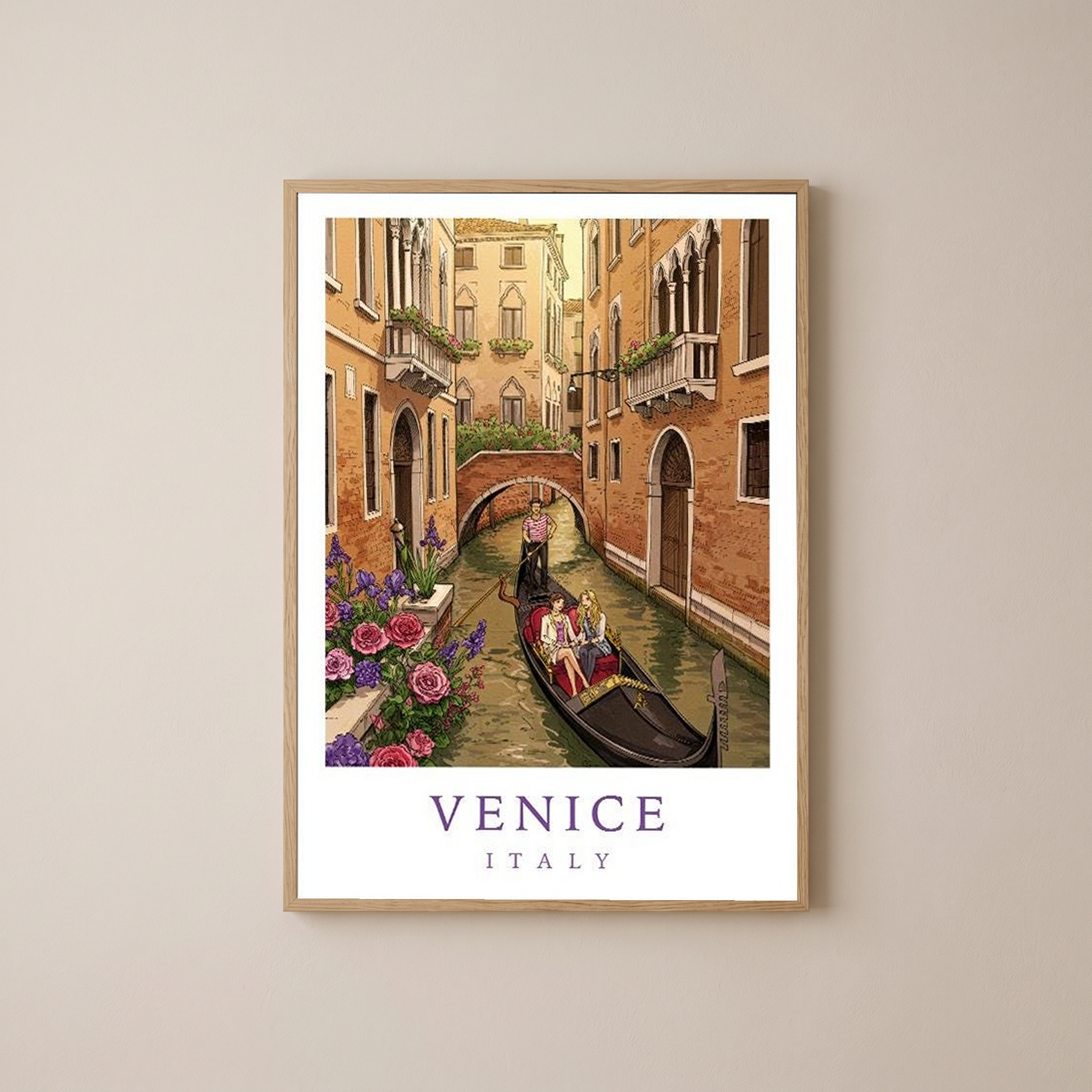 Venice Italy Travel Poster — Gondola Canal Romantic Wall Art Print
