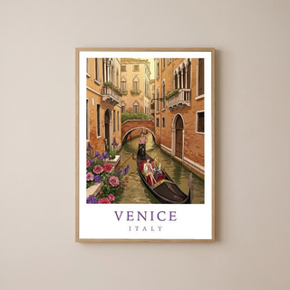 Venice Italy Travel Poster — Gondola Canal Romantic Wall Art Print