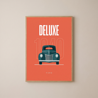 Ford Deluxe 1940 Minimalist Poster — Coral Pre-War Classic Line Art