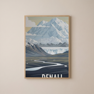 Denali National Park Poster — Vintage Alaska Caribou Mount McKinley Print
