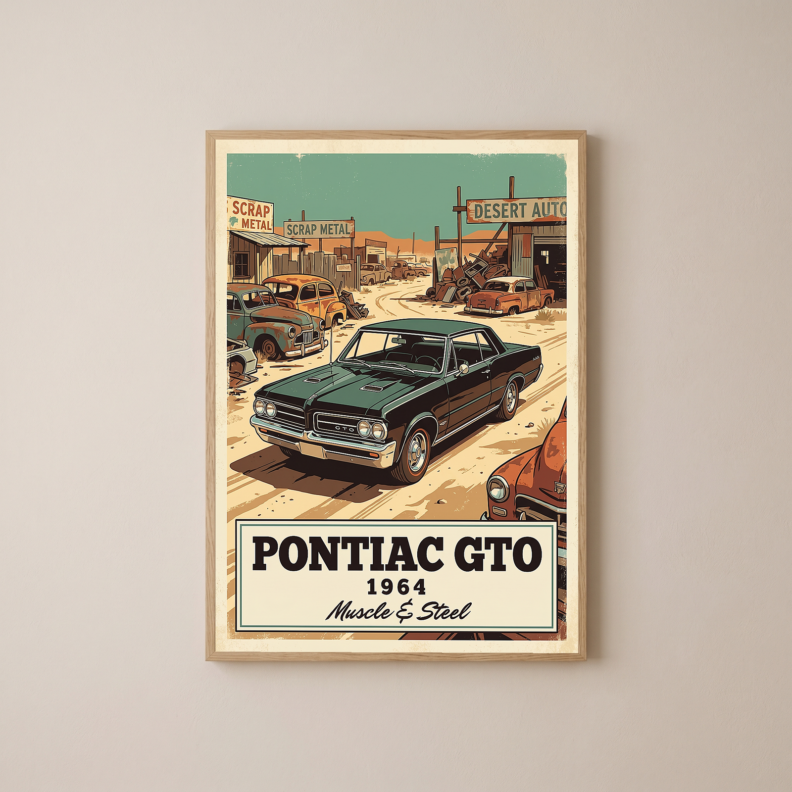 Pontiac GTO 1964 V2 Poster — Vintage Muscle Desert Junkyard Print