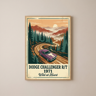 Dodge Challenger R/T 1971 V2 Poster — Vintage Muscle Misty Pine Mountain Print