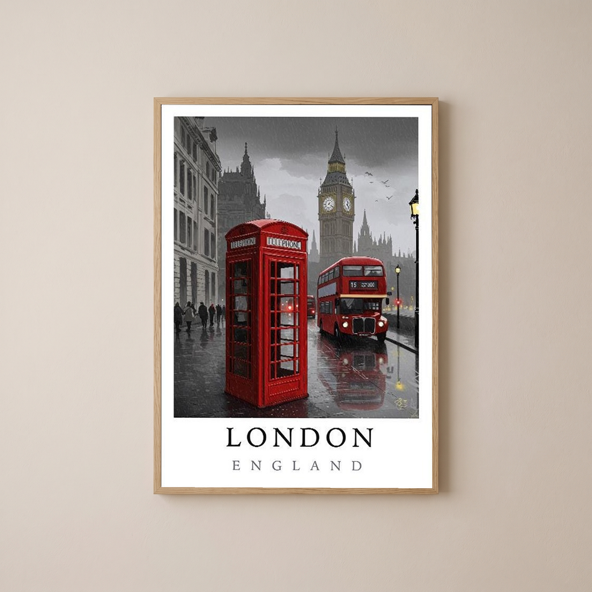 London Travel Poster — Big Ben Red Bus Telephone Box Iconic Print