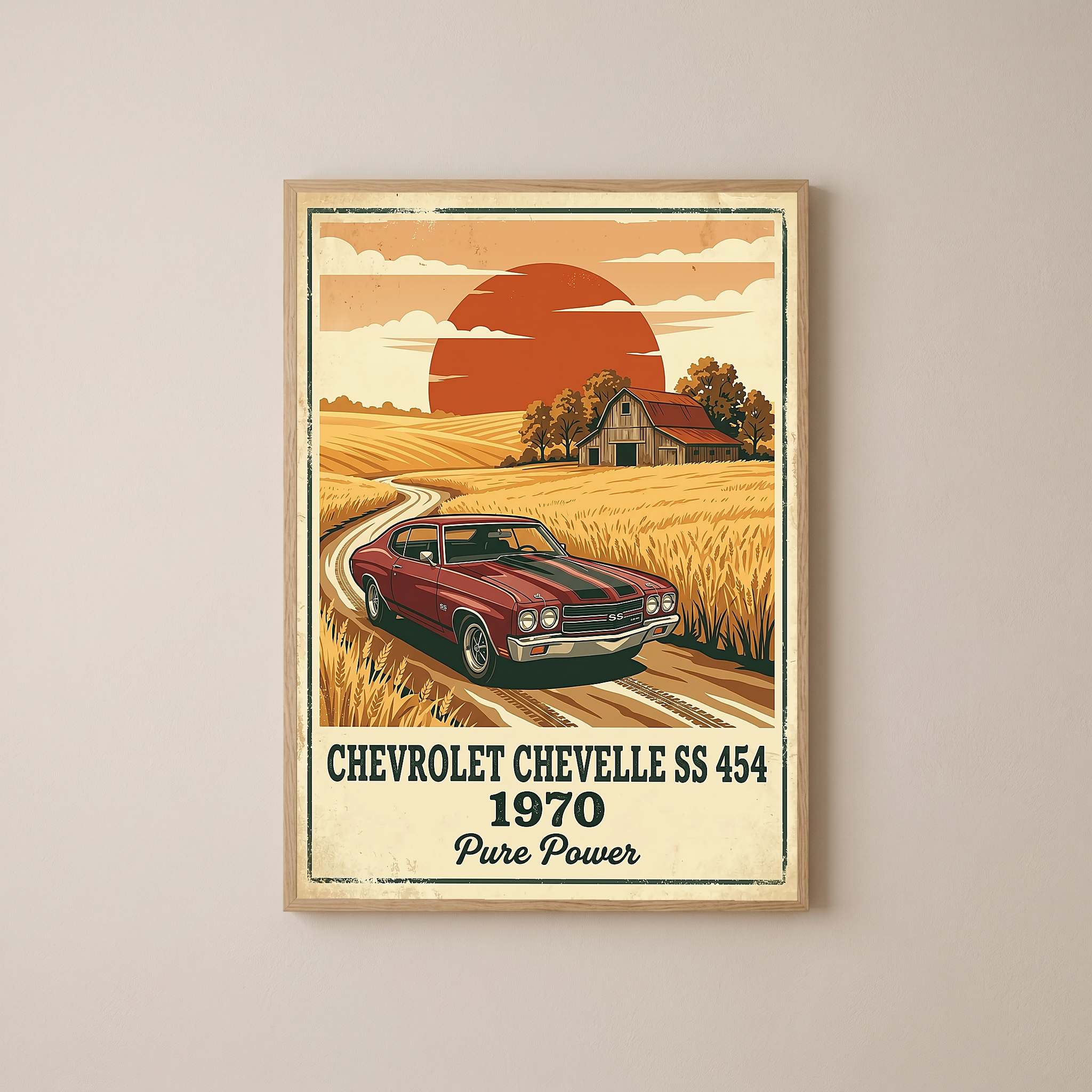 Chevrolet Chevelle SS 454 1970 Poster — Vintage Muscle Car Country Barn Print