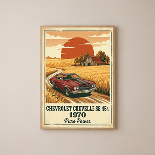 Chevrolet Chevelle SS 454 1970 Poster — Vintage Muscle Car Country Barn Print