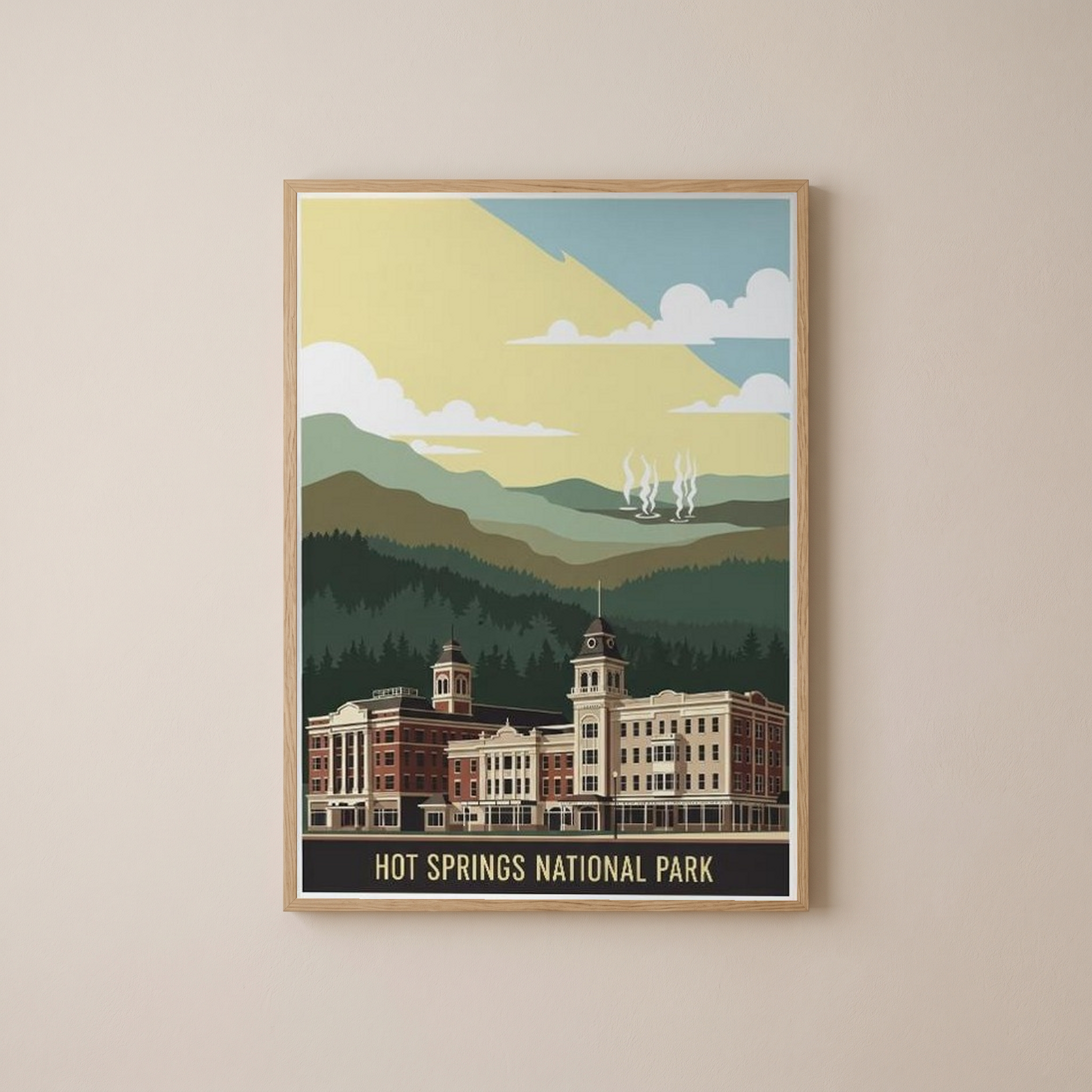 Hot Springs National Park Poster — Vintage Arkansas Bathhouse Row Print