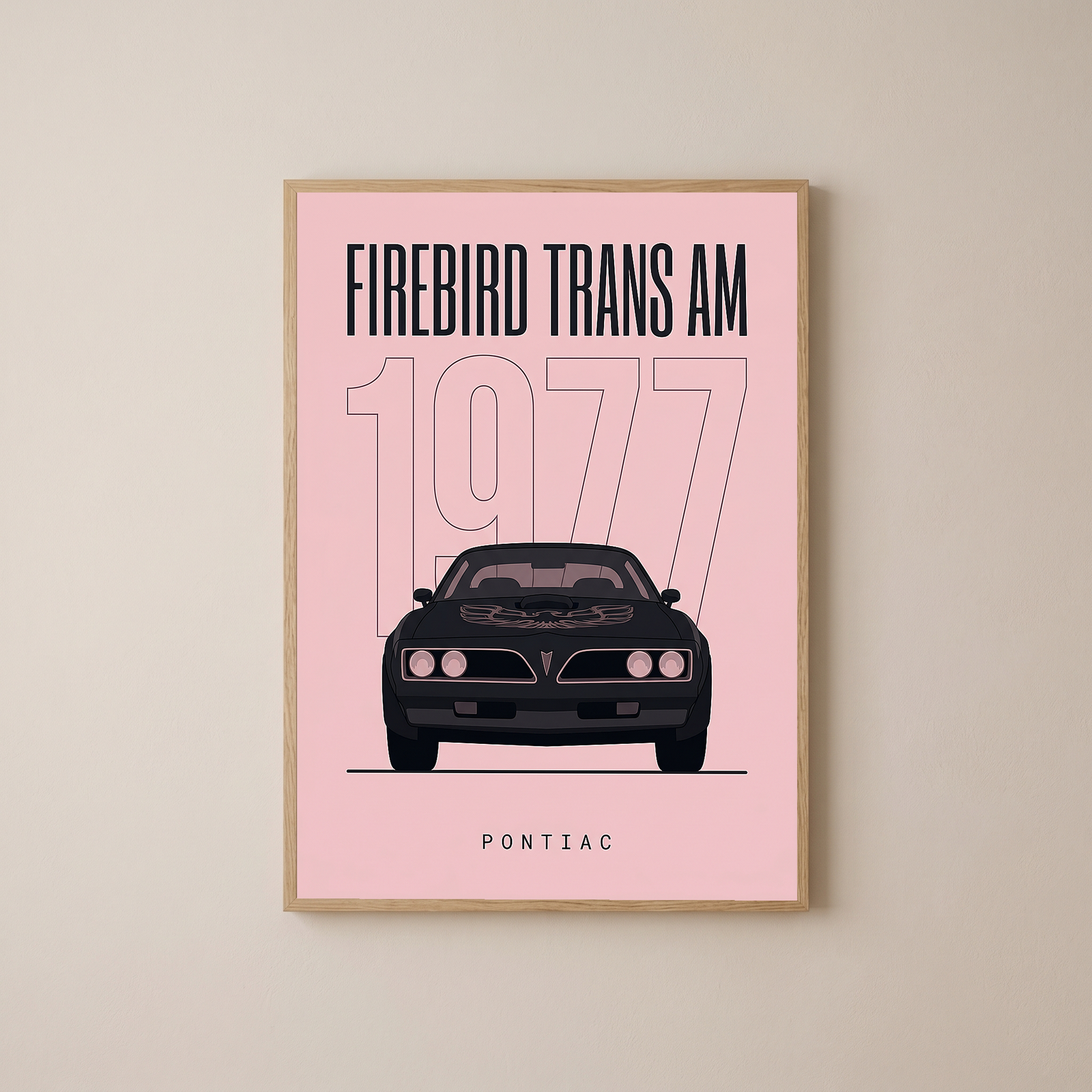 Pontiac Firebird Trans Am 1977 Minimalist Poster — Blush Pink Muscle Line Art
