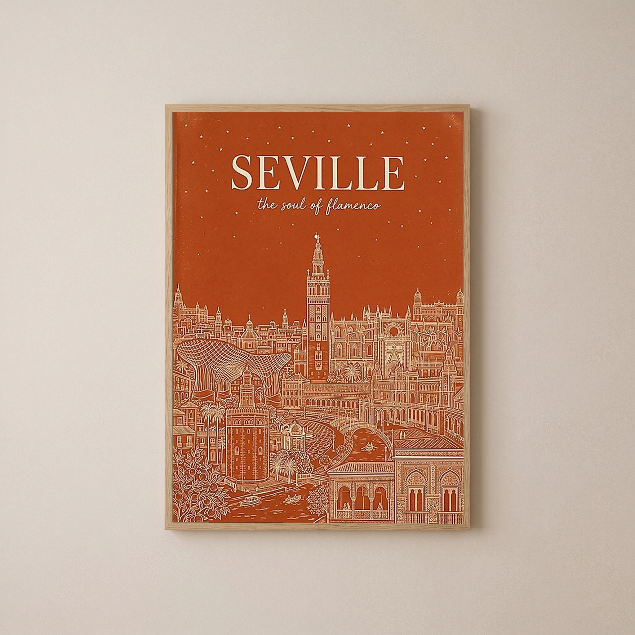 Seville Line Art Print — Terracotta Giralda Tower Plaza de España Wall Art