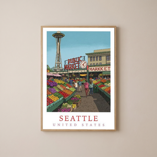 Seattle USA — Pike Place Market Space Needle Wall Art Print