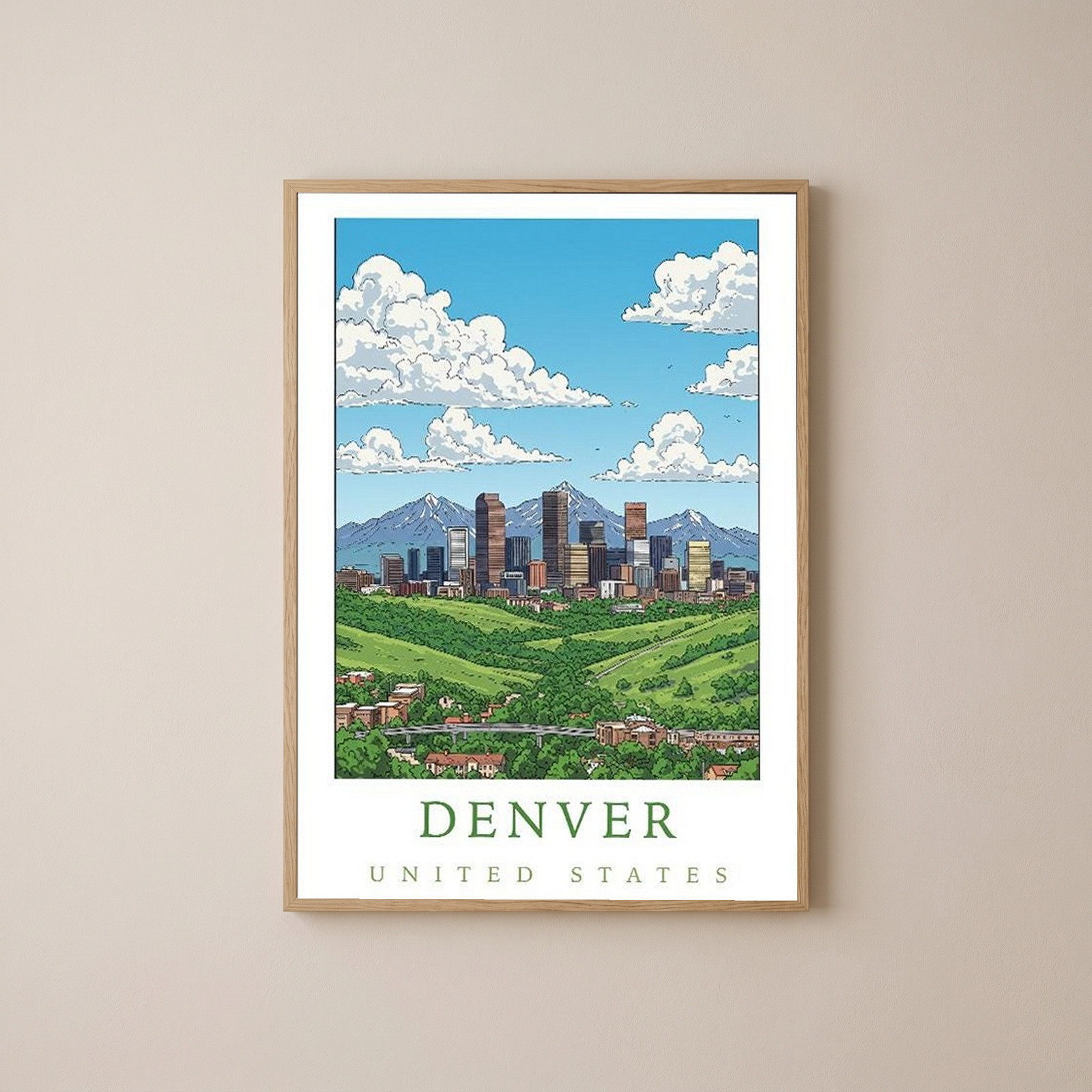 Denver Colorado Travel Poster — Rocky Mountains Mile-High Skyline Print