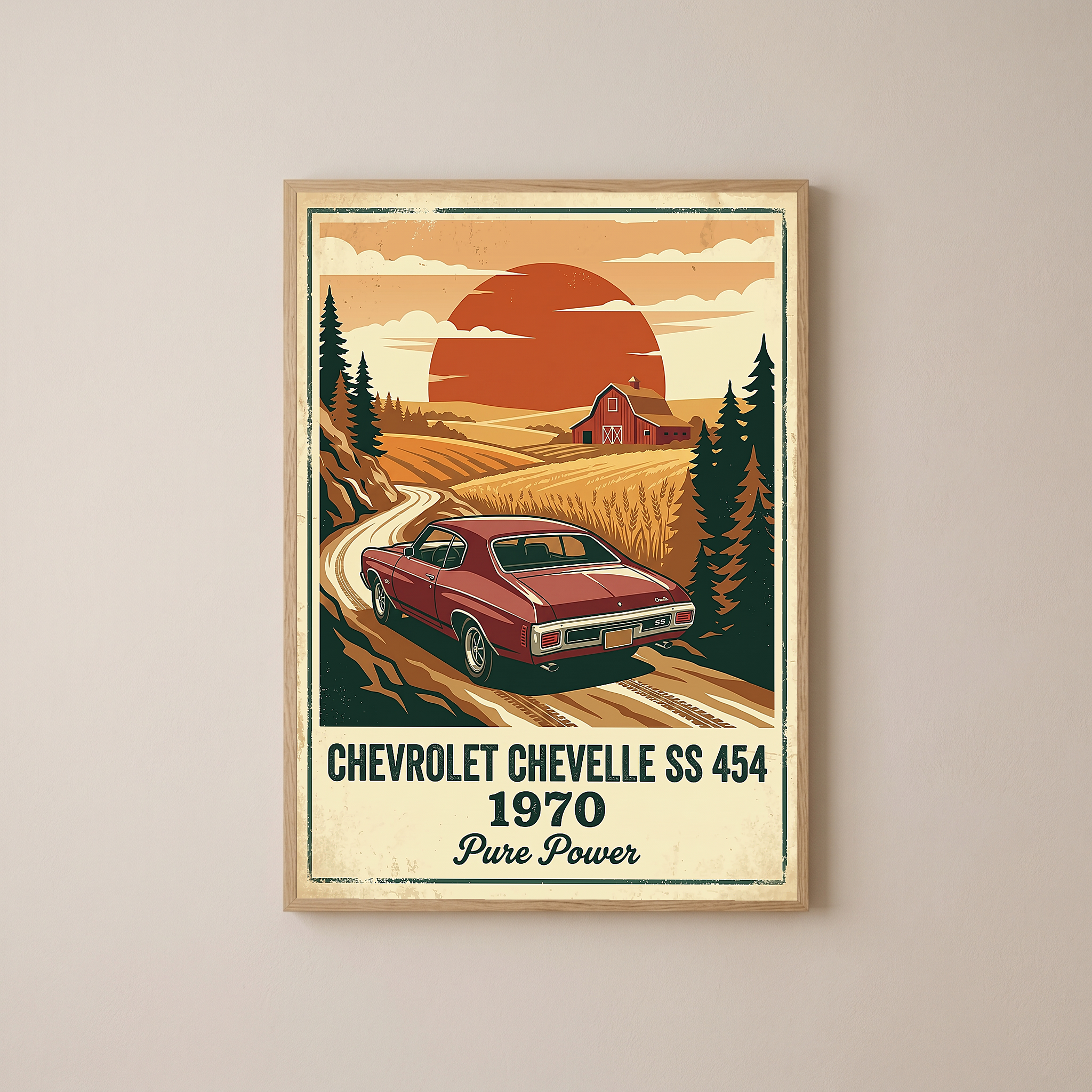 Chevrolet Chevelle SS 454 1970 V5 Poster — Vintage Muscle Car Country Lane Sunset