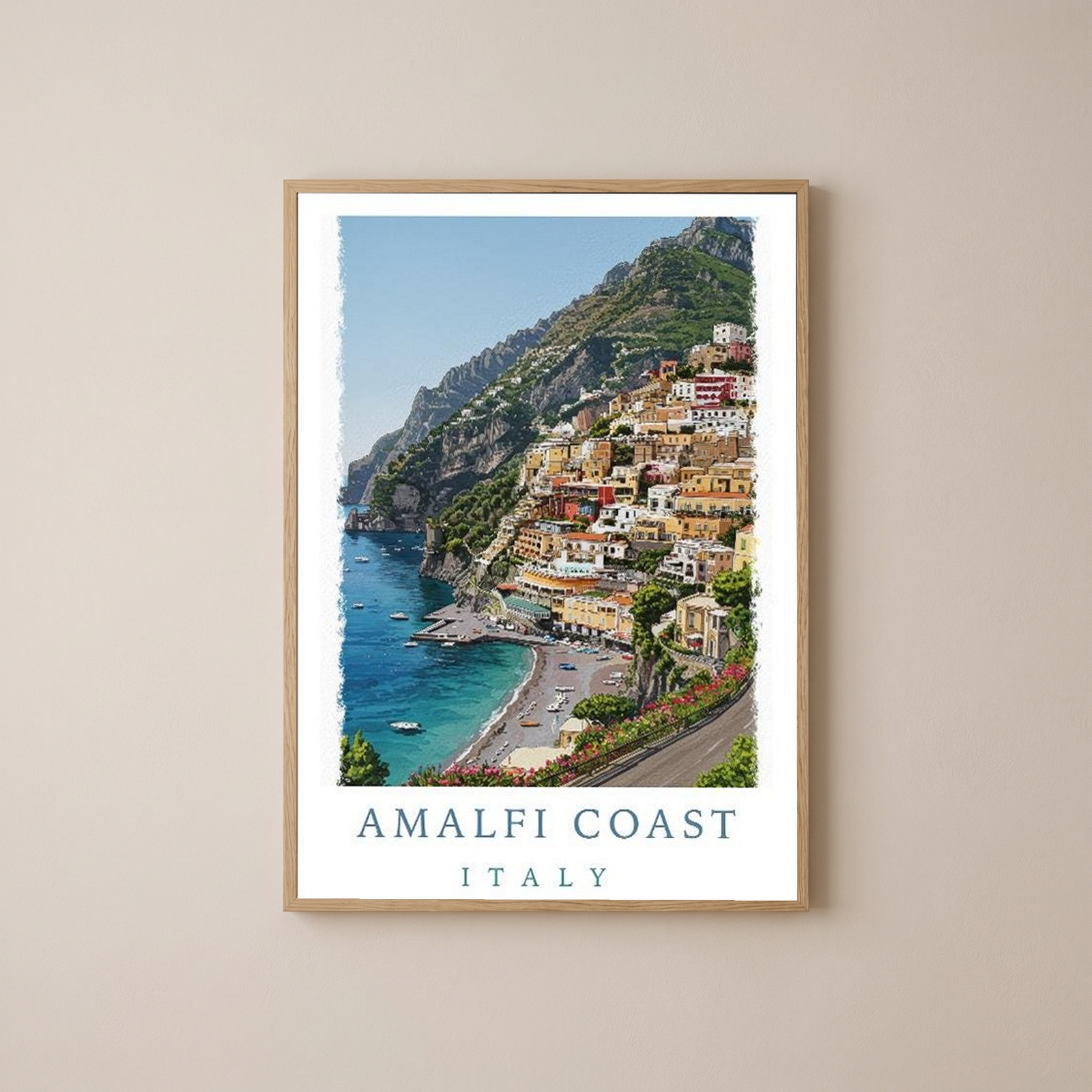 Amalfi Coast Italy Travel Poster — Positano Cliffside Village Print