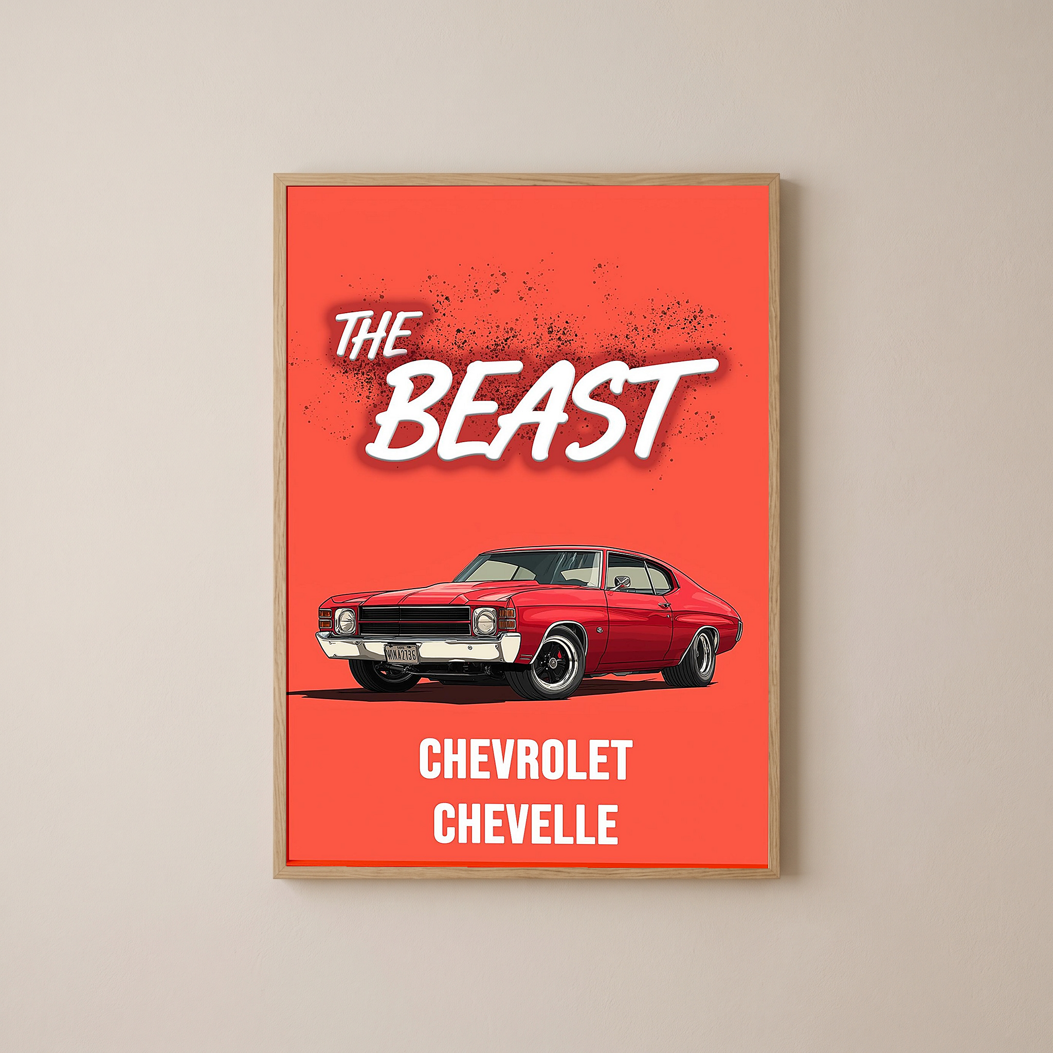 The Beast Chevy Chevelle Poster — Red Muscle Car Wall Art Print