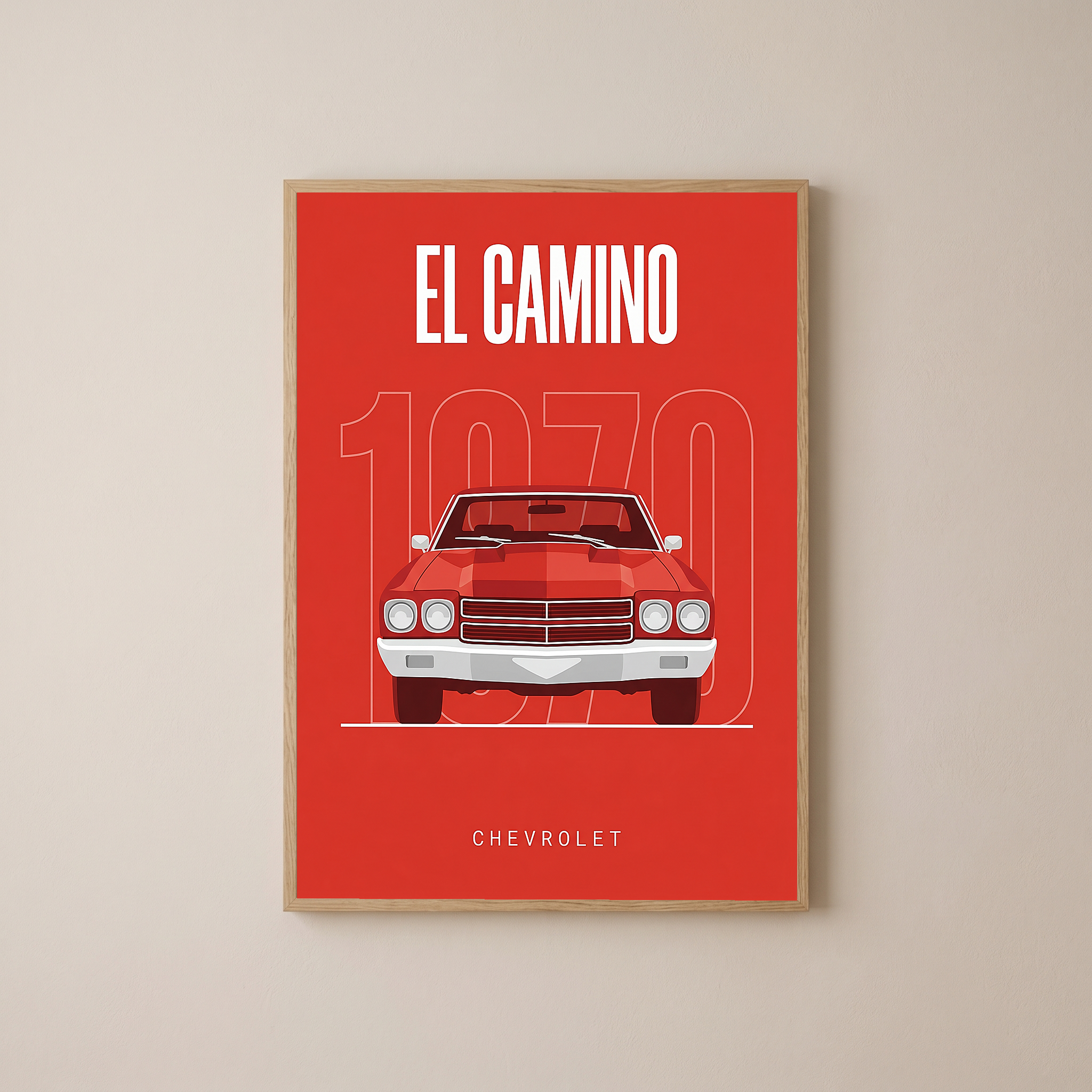 Chevrolet El Camino 1970 Minimalist Poster — Red Muscle Truck Line Art