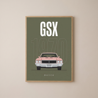 Buick GSX 1970 Minimalist Poster — Olive Sage Muscle Car Line Art