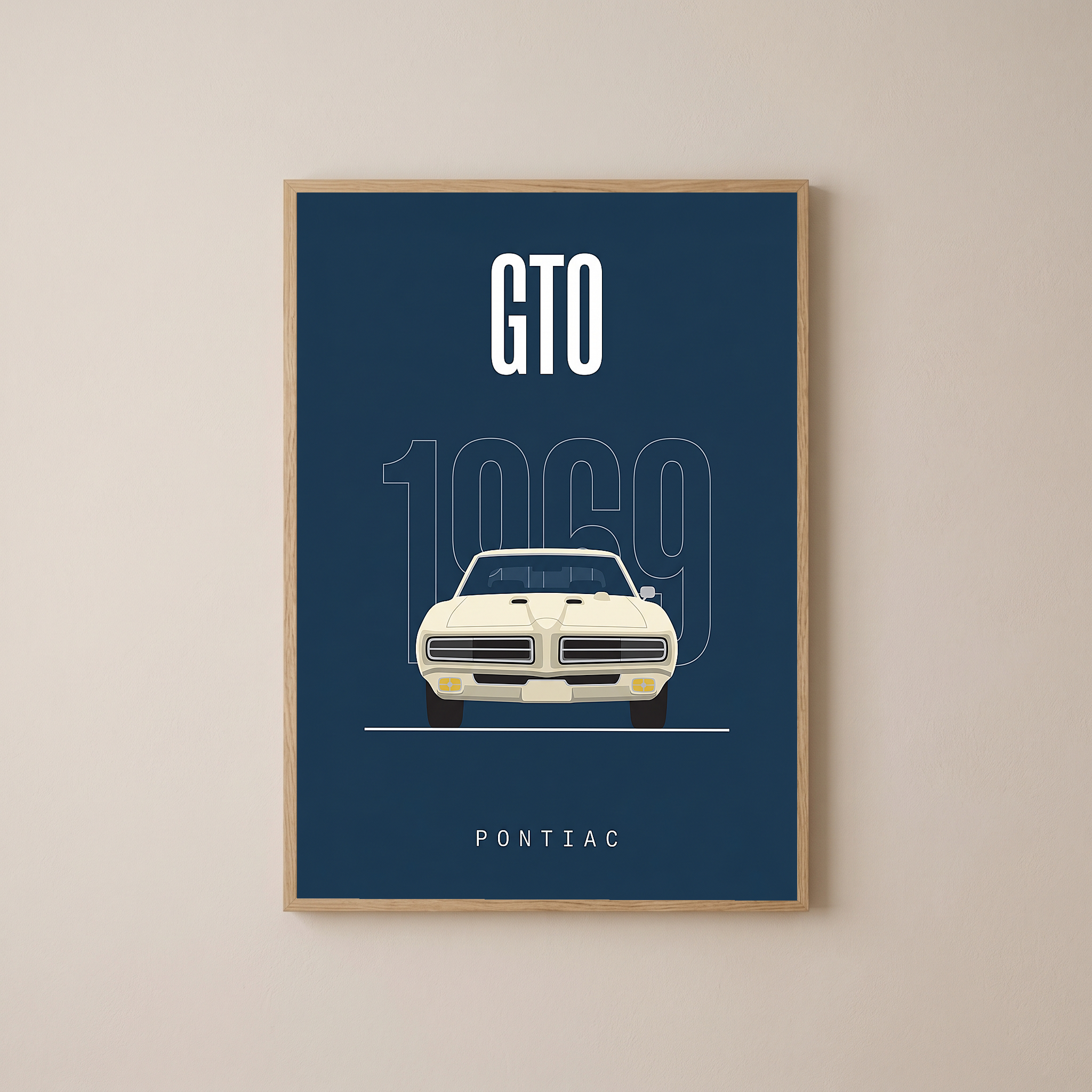 Pontiac GTO 1969 Minimalist Poster — Navy Muscle Car Line Art