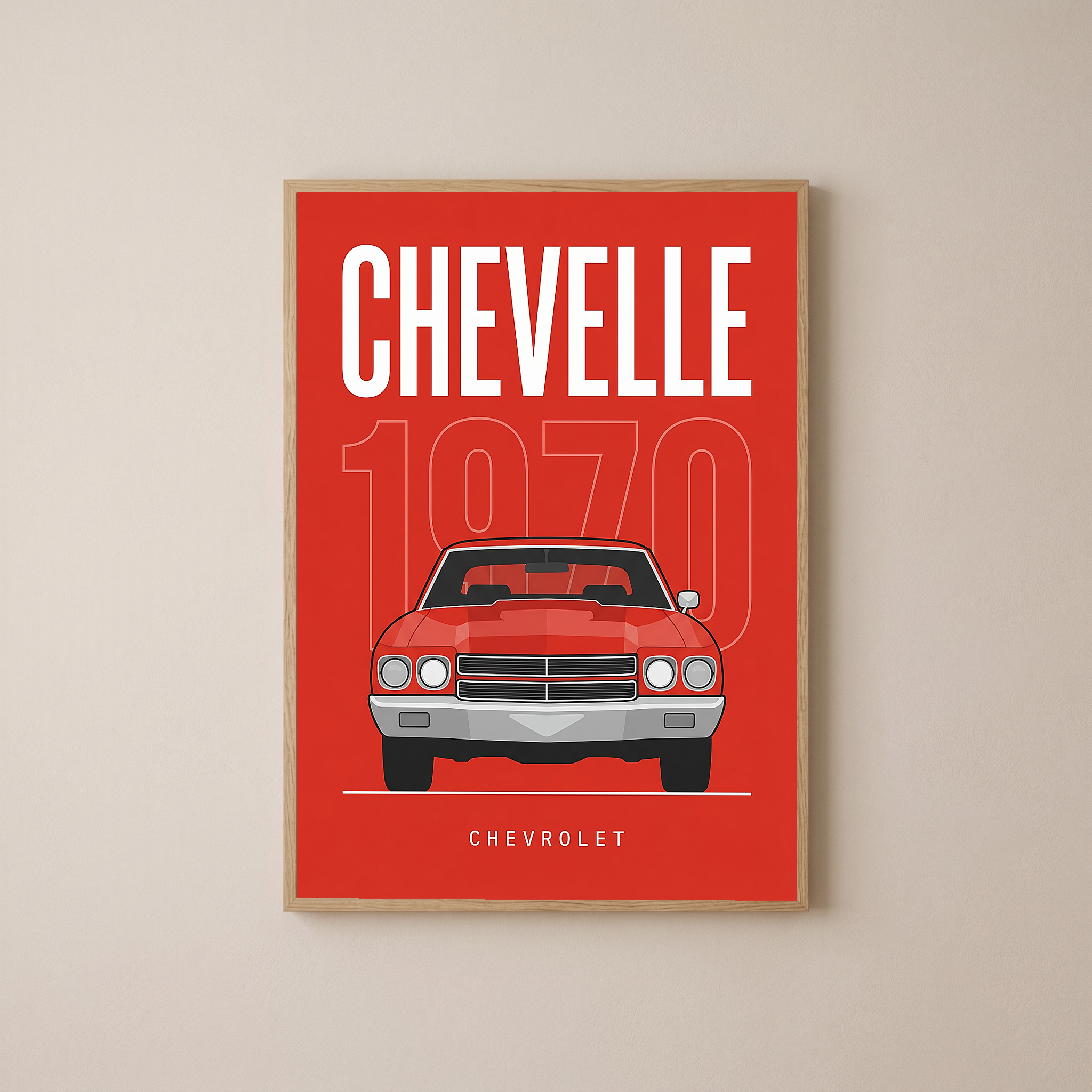 Chevrolet Chevelle 1970 Minimalist Poster — Red Muscle Car Line Art