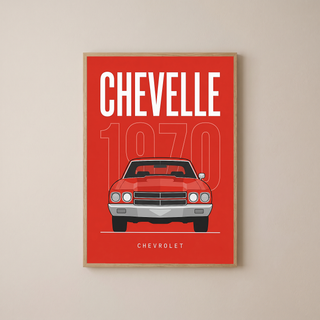 Chevrolet Chevelle 1970 Minimalist Poster — Red Muscle Car Line Art
