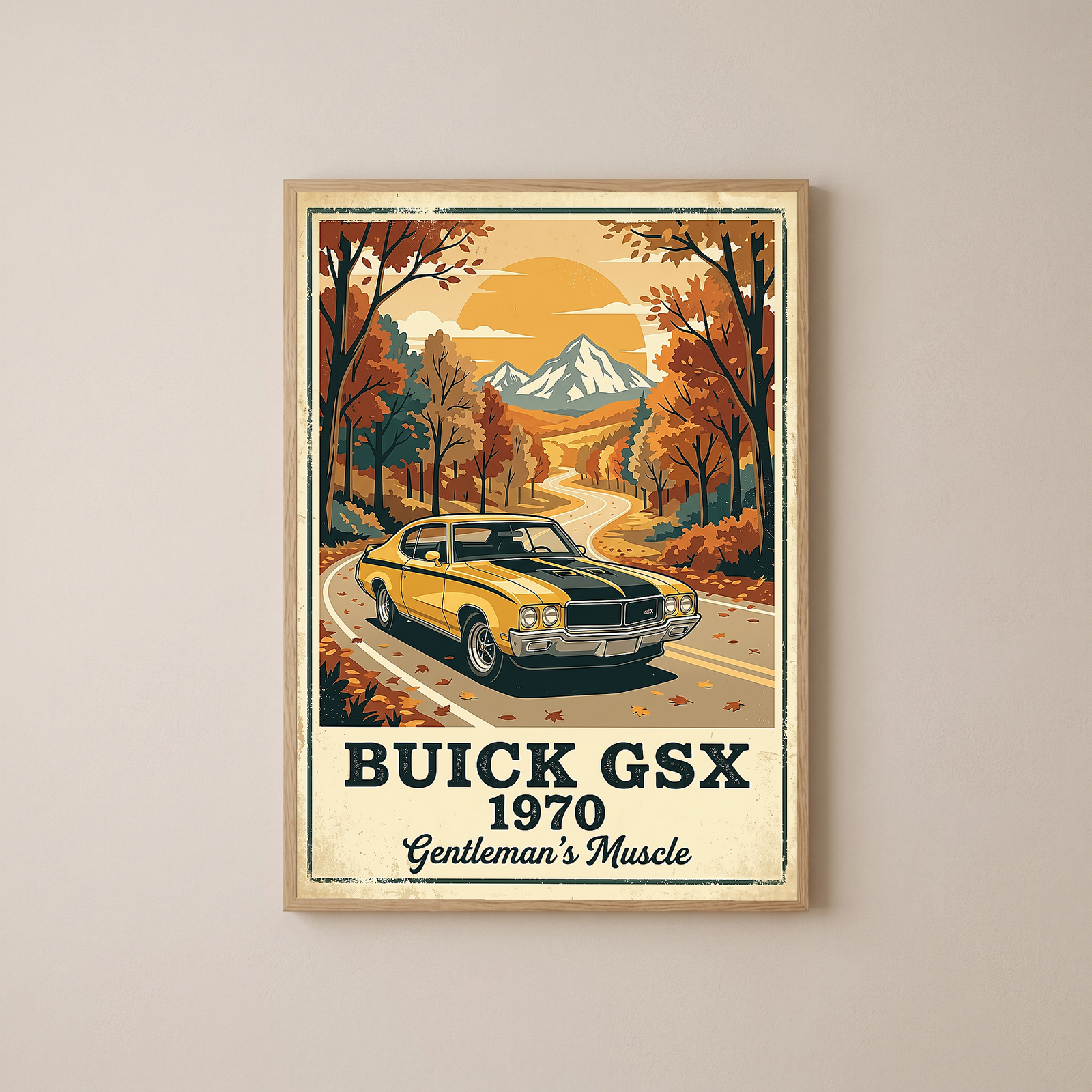 Buick GSX 1970 Poster — Vintage Muscle Car Fall Mountain Road Print