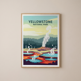 Yellowstone National Park Poster — Vintage Old Faithful Grand Prismatic Spring Print