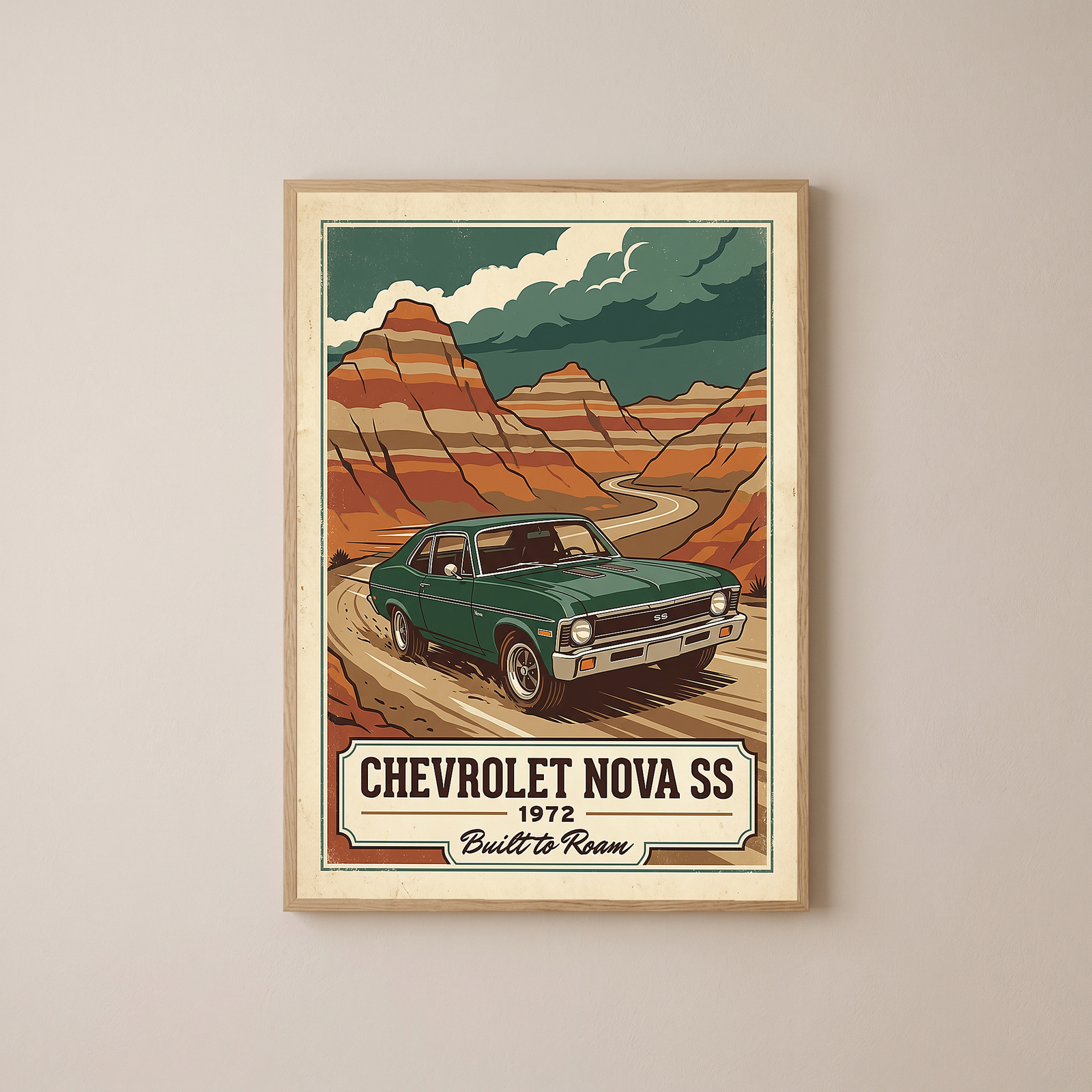 Chevrolet Nova SS 1972 V3 Poster — Vintage Muscle Badlands Canyon Print