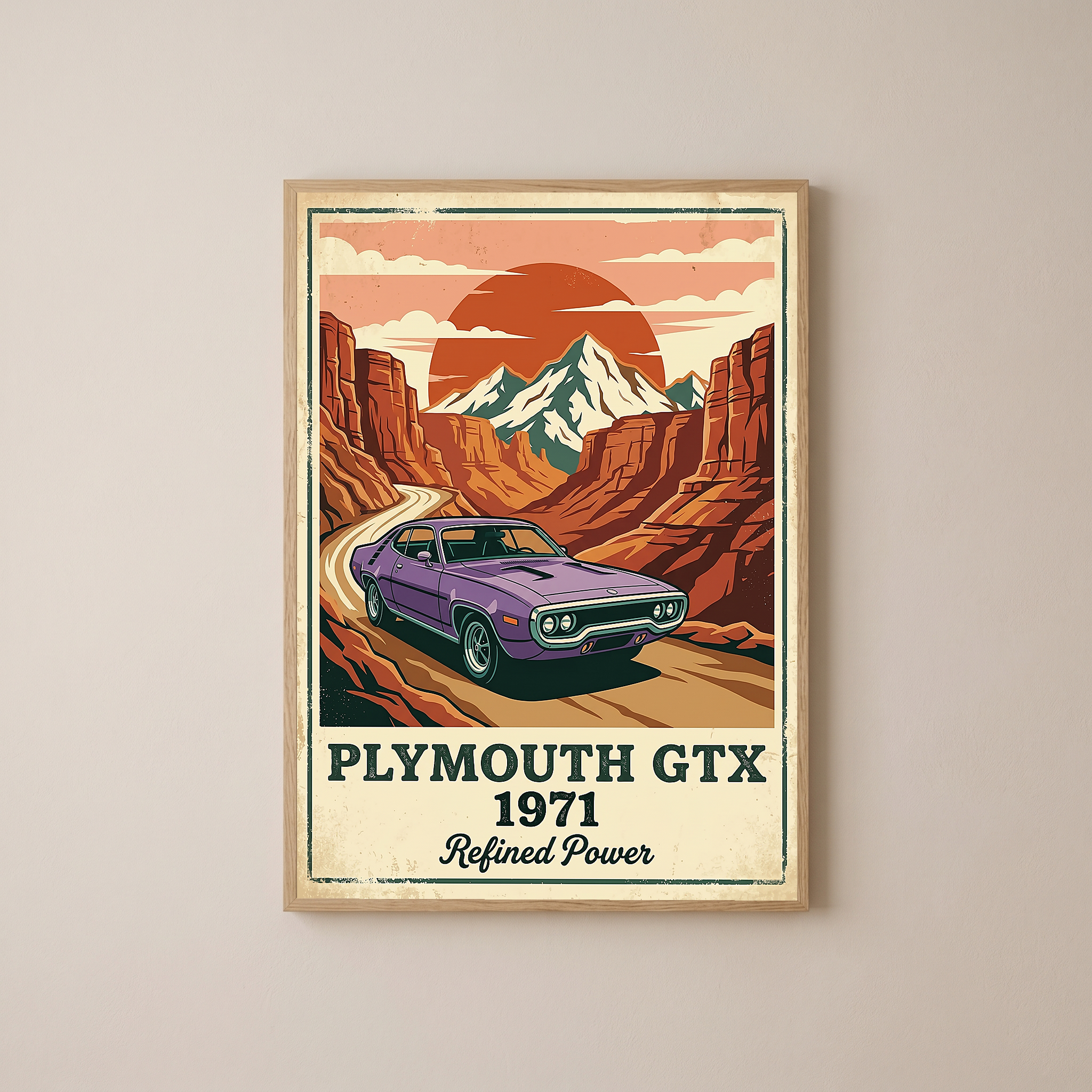 Plymouth GTX 1971 Poster — Vintage Muscle Car Red Rock Canyon Print