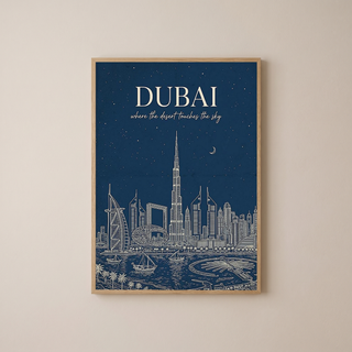 Dubai Line Art Print — Navy Burj Khalifa Skyline Wall Art