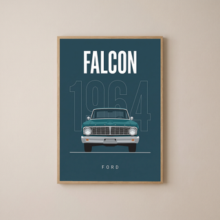 Ford Falcon 1964 Minimalist Poster — Teal Compact Muscle Line Art