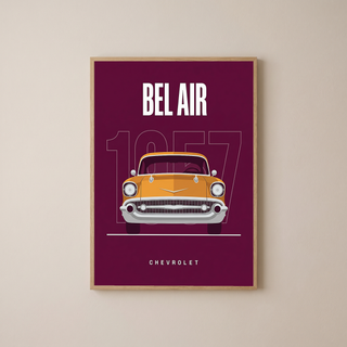 Chevrolet Bel Air 1957 Minimalist Poster — Burgundy Classic Car Line Art