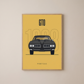 Pontiac GTO 1968 Minimalist Poster — Golden Yellow Muscle Car Line Art