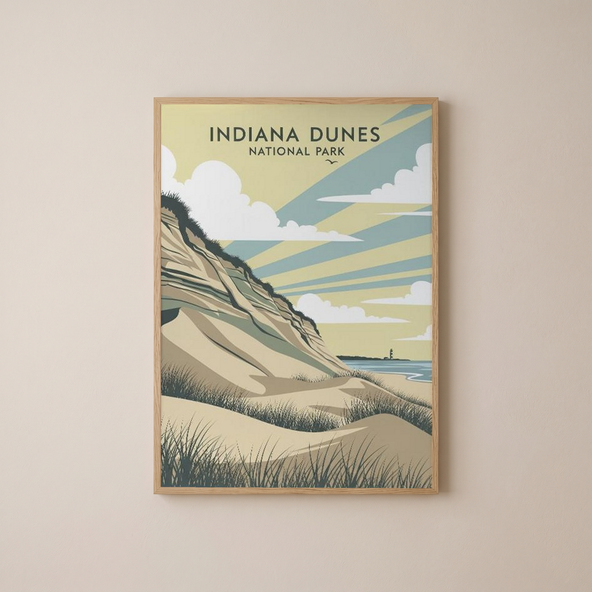 Indiana Dunes National Park Poster — Vintage Lake Michigan Lighthouse Print