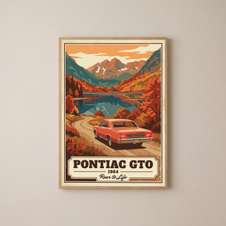 Pontiac GTO 1964 V4 Poster — Vintage Muscle Autumn Mountain Lake Print