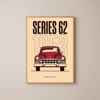 Cadillac Series 62 1953 Minimalist Poster — Cream Classic Car Line Art
