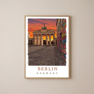 Berlin Germany Travel Poster — Brandenburg Gate Sunset Graffiti Print