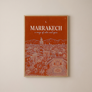 Marrakech Line Art Print — Terracotta Koutoubia Medina Skyline Wall Art