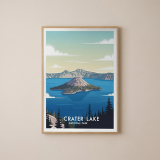 Crater Lake National Park Poster — Vintage Oregon Wizard Island Print