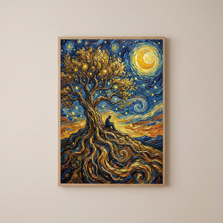 Man in Tree of Life Print — Van Gogh-Style Spiritual Reflection Wall Art