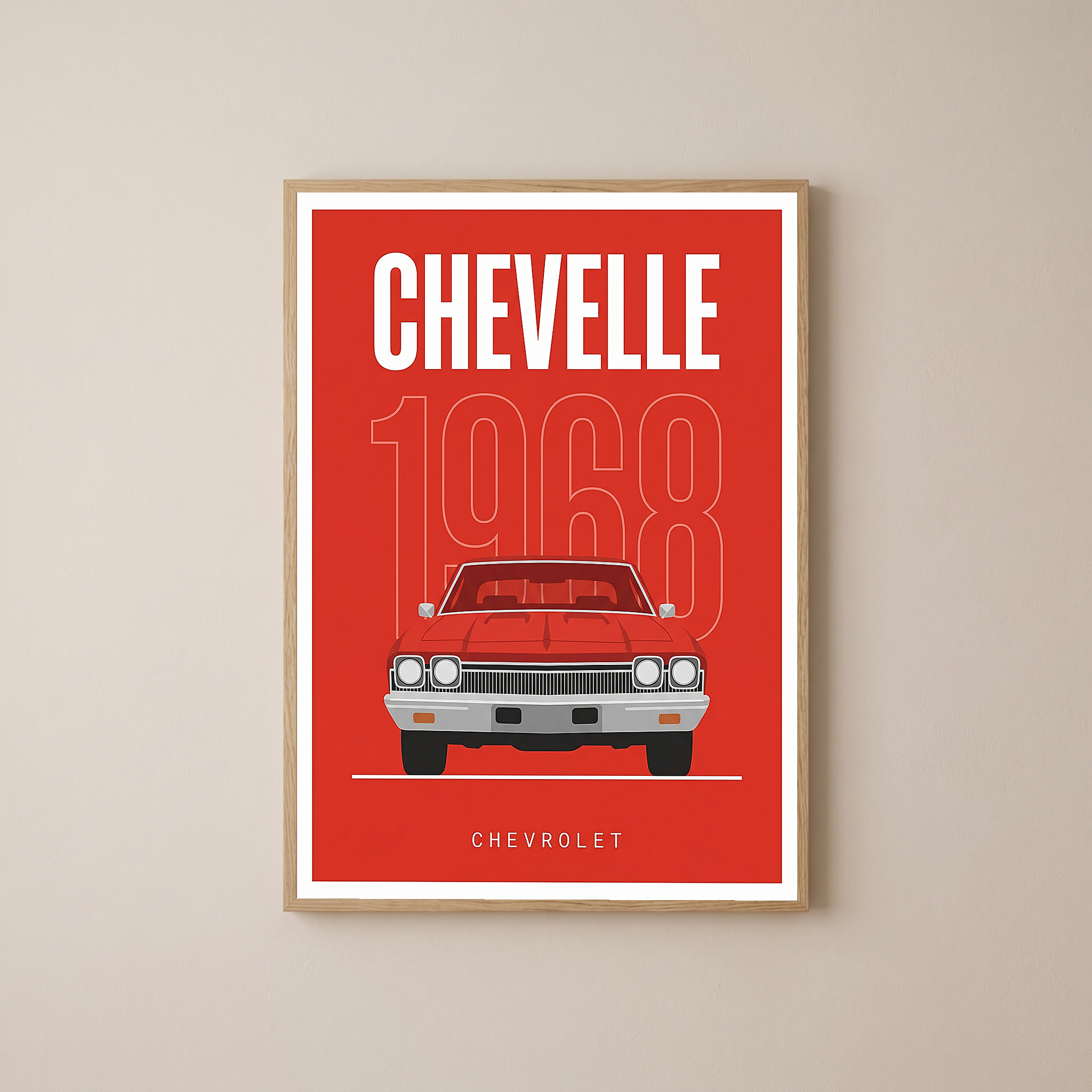 Chevrolet Chevelle 1968 Minimalist Poster — Red Muscle Car Line Art