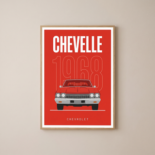 Chevrolet Chevelle 1968 Minimalist Poster — Red Muscle Car Line Art